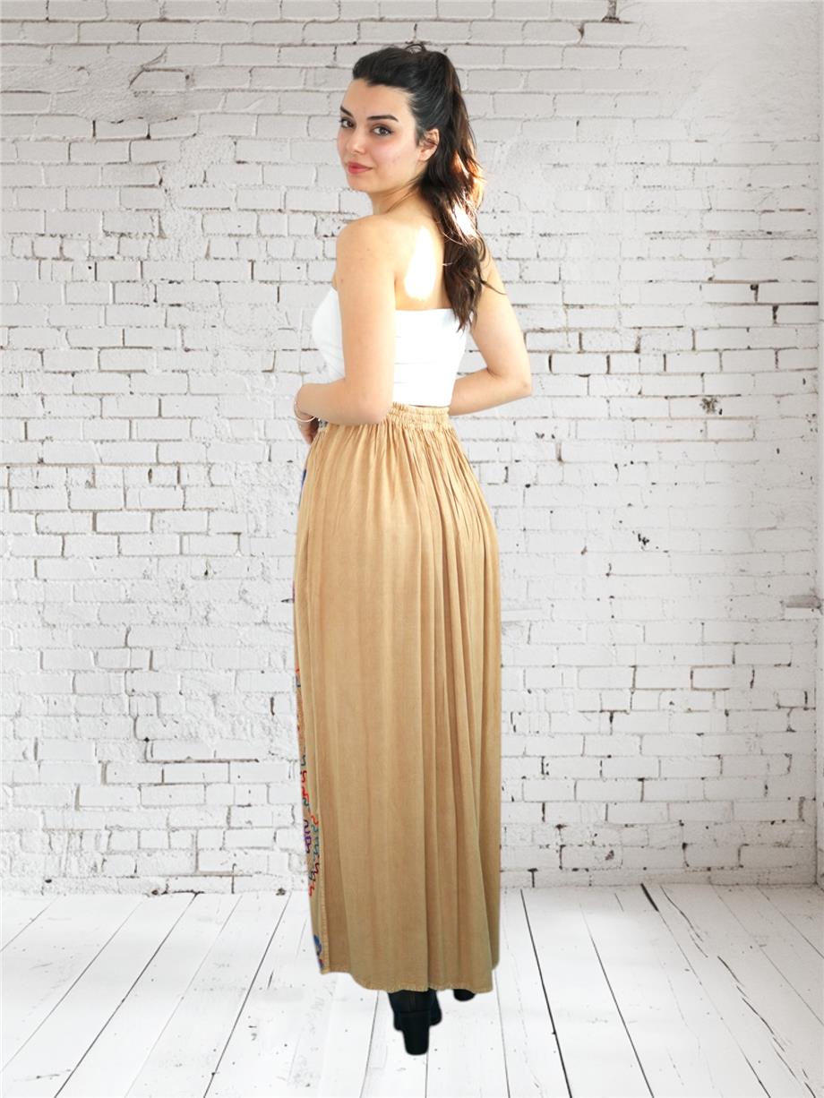 Camel İşlemeli Uzun Etek