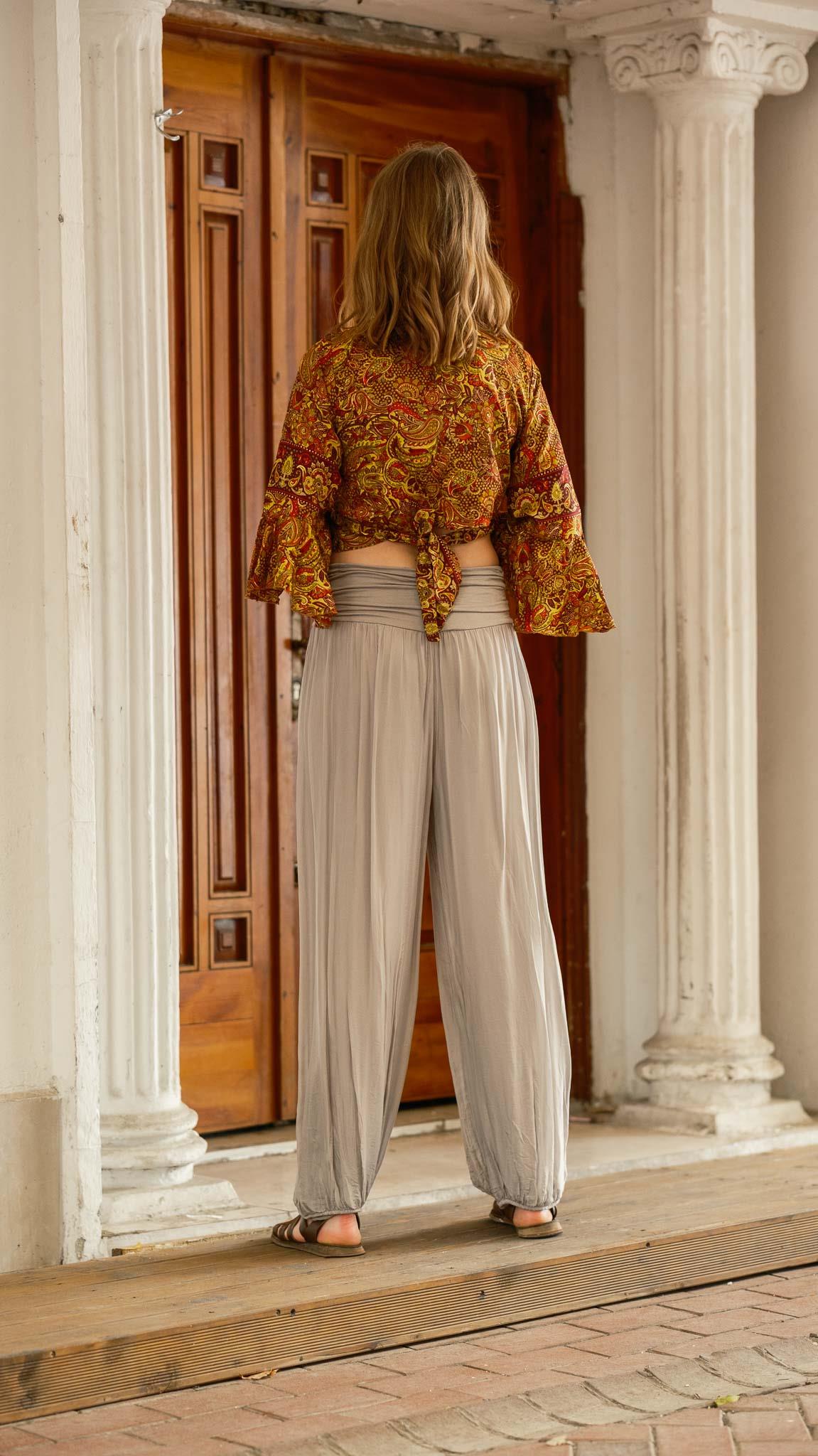 Fıstık Yeşili İspanyol Kol Desenli İpek Bluz