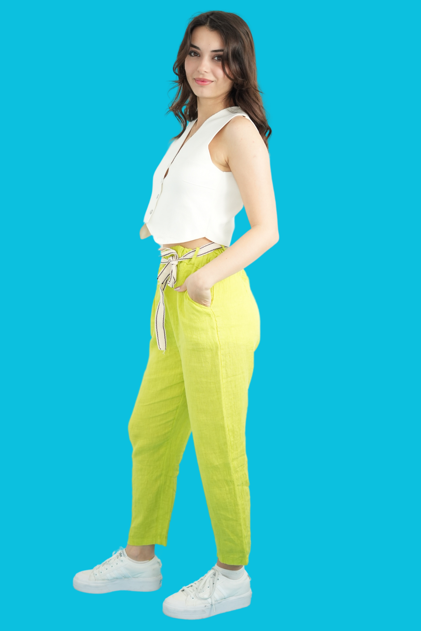 Fıstık Yeşili İtalyan Keten Pantolon