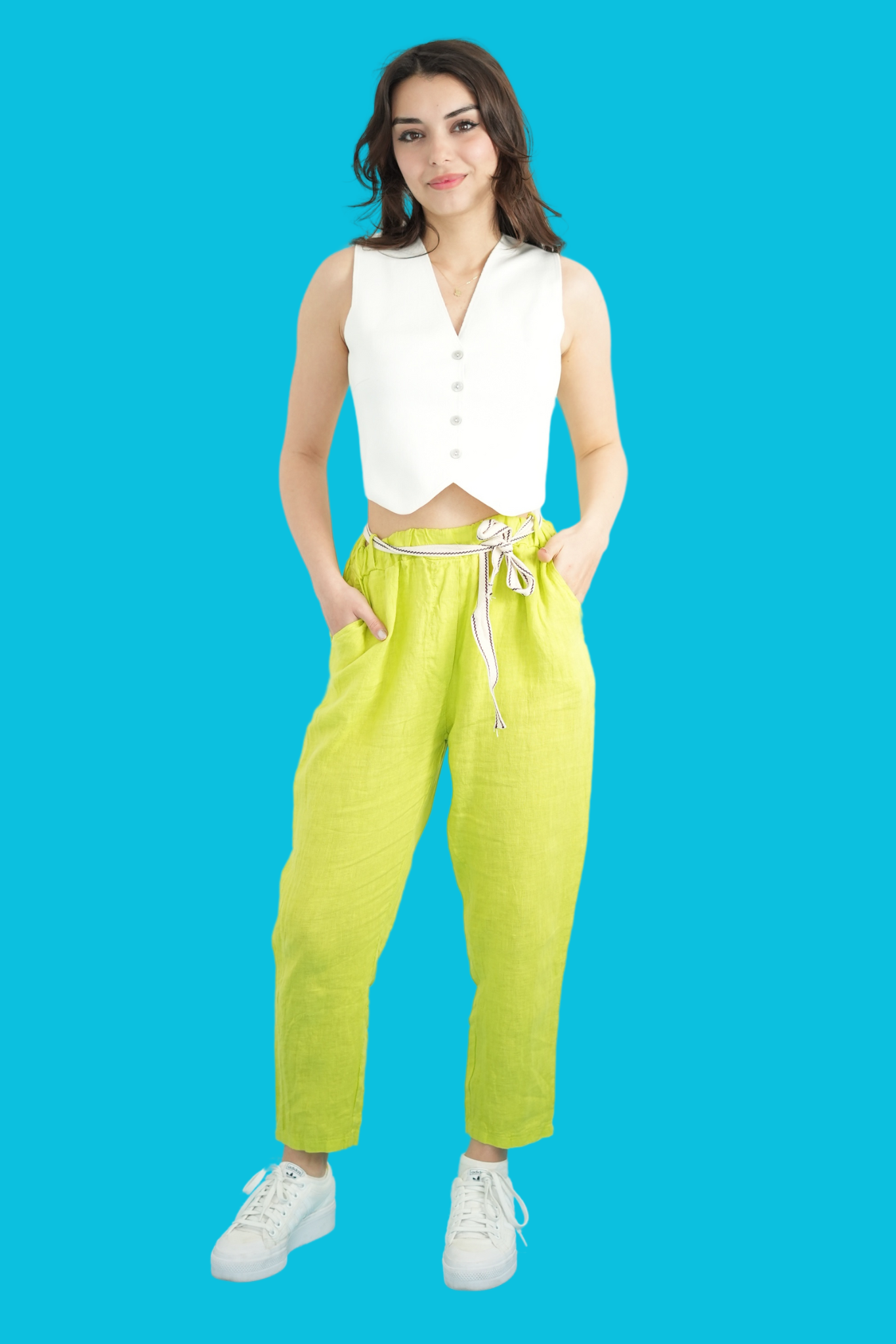 Fıstık Yeşili İtalyan Keten Pantolon