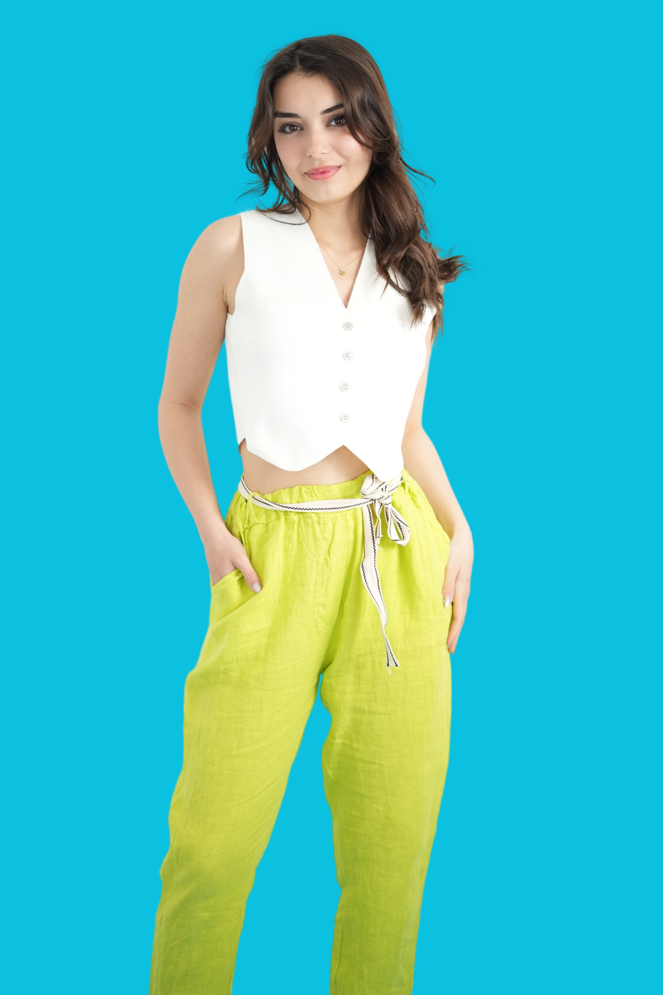 Fıstık Yeşili İtalyan Keten Pantolon