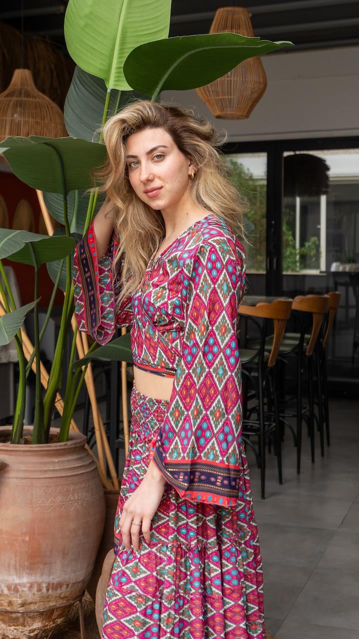 Fuşya İpek Etek Bluz Takım