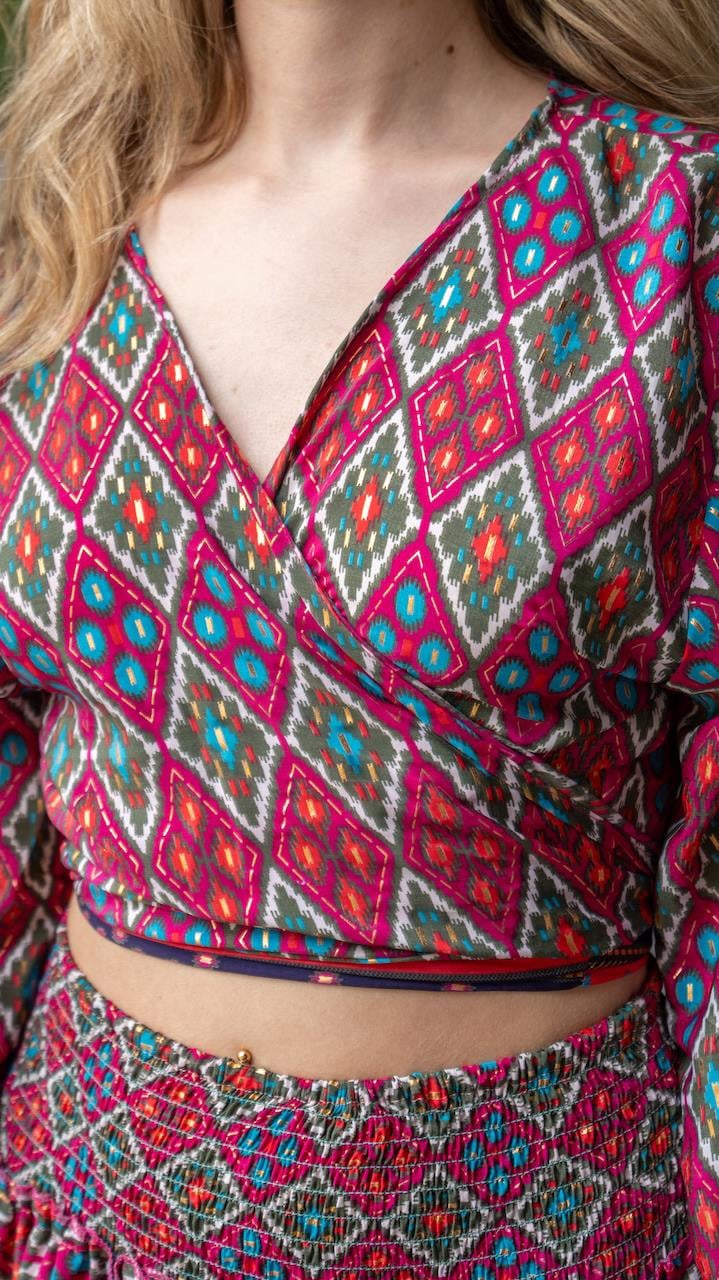 Fuşya İpek Etek Bluz Takım