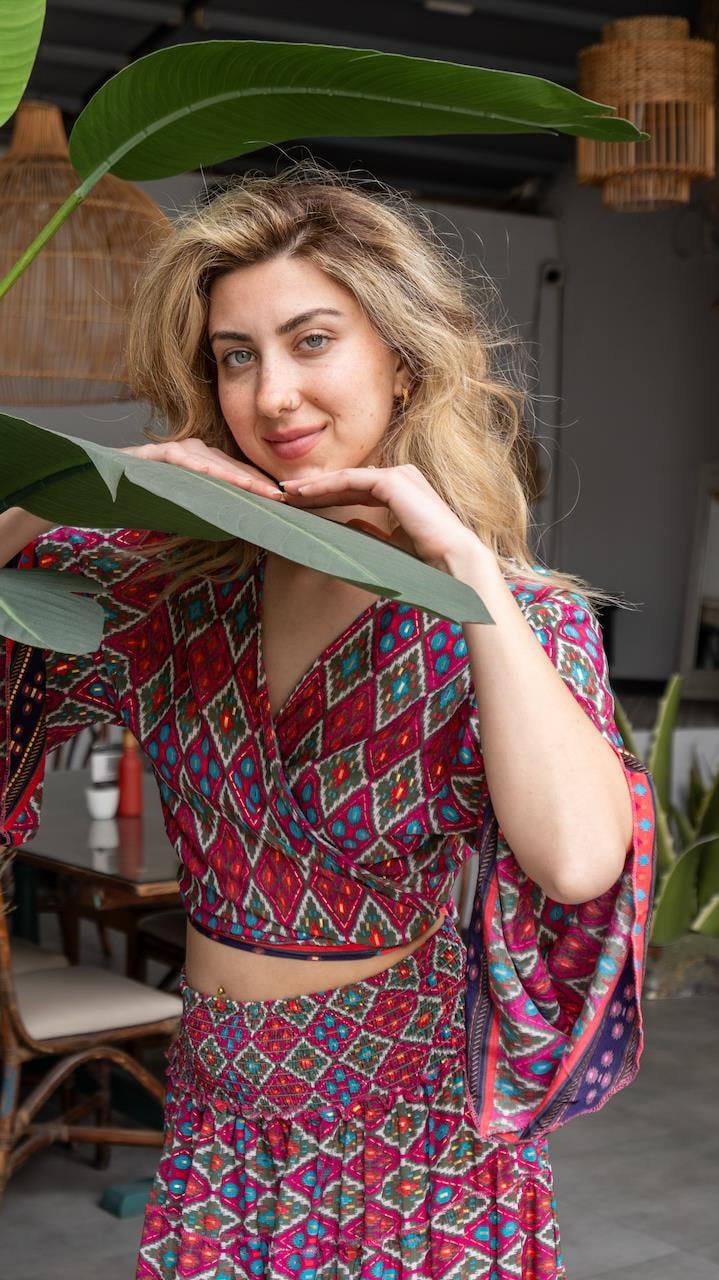 Fuşya İpek Etek Bluz Takım