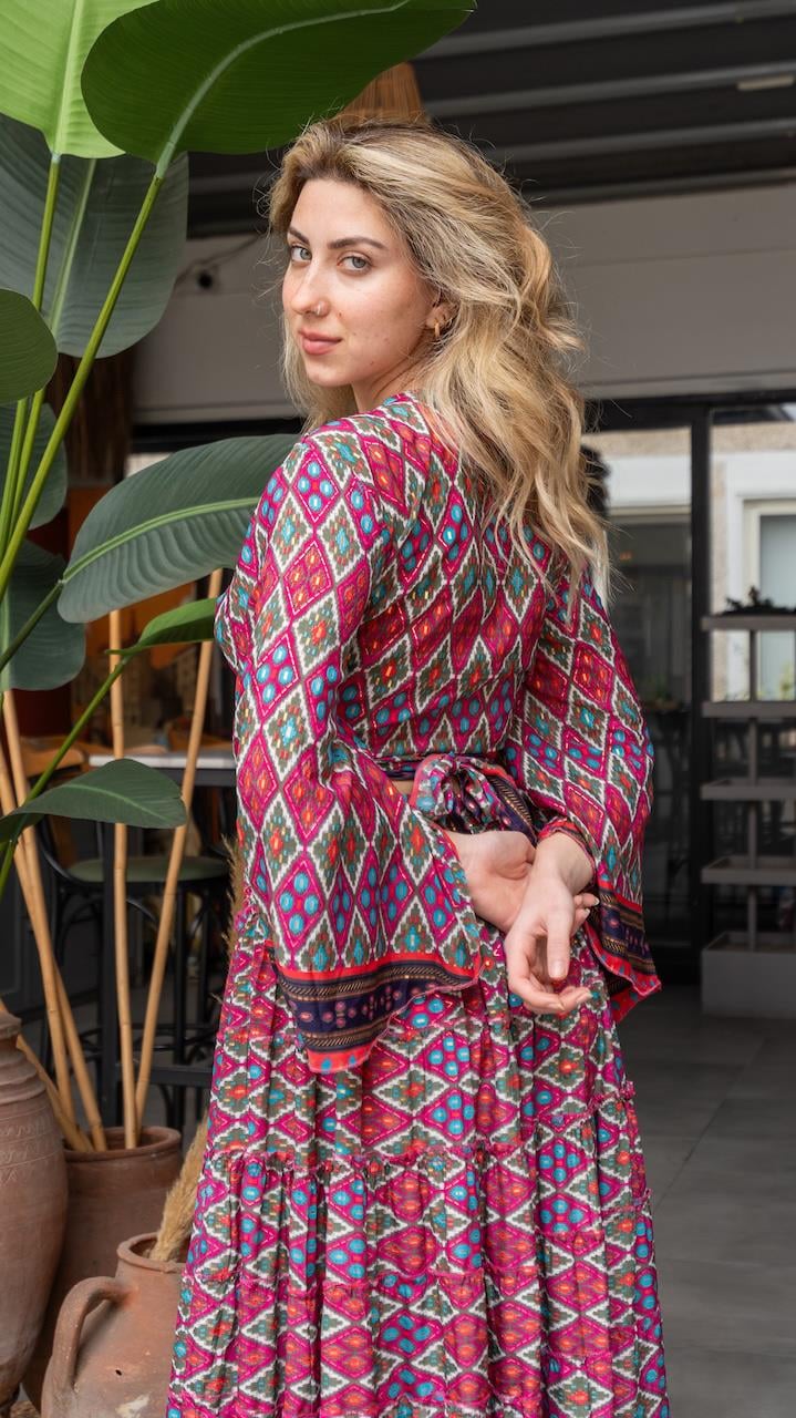 Fuşya İpek Etek Bluz Takım