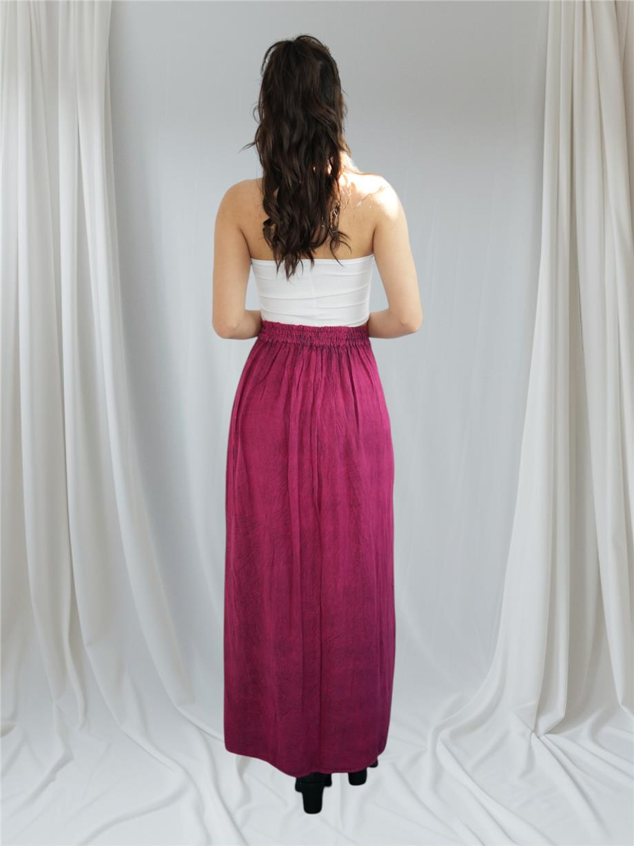 Fuşya İşlemeli Uzun Etek