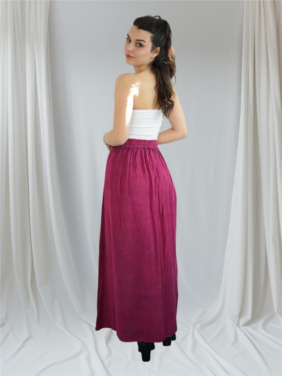 Fuşya İşlemeli Uzun Etek