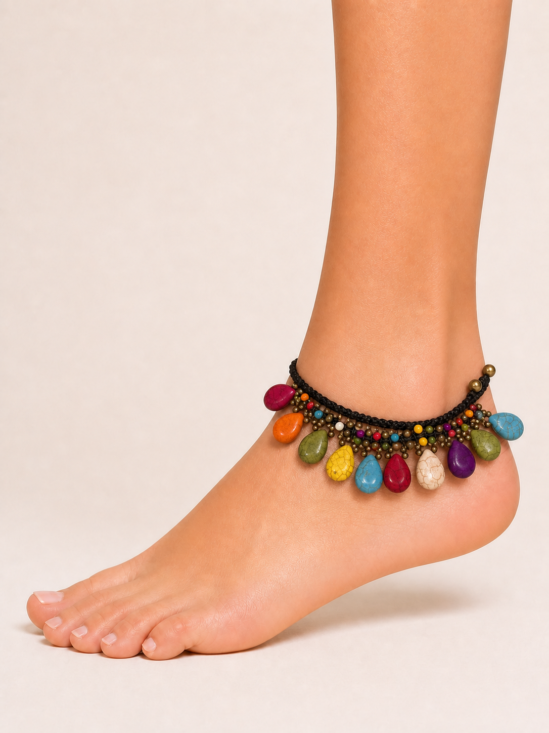 Gökkuşağı Doğal Taşlı Boho Tarzı Halhal