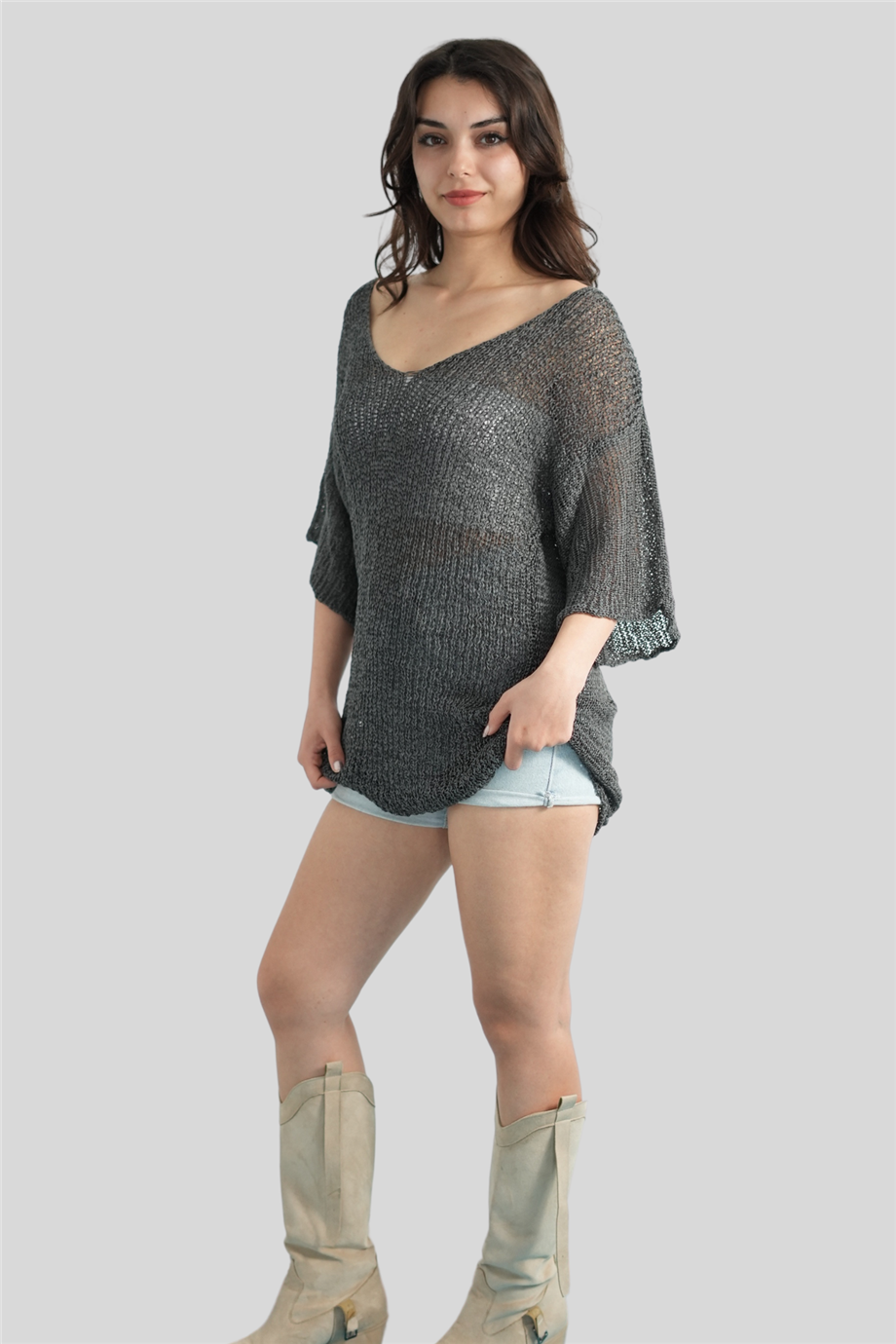 Gri Merserize Bluz