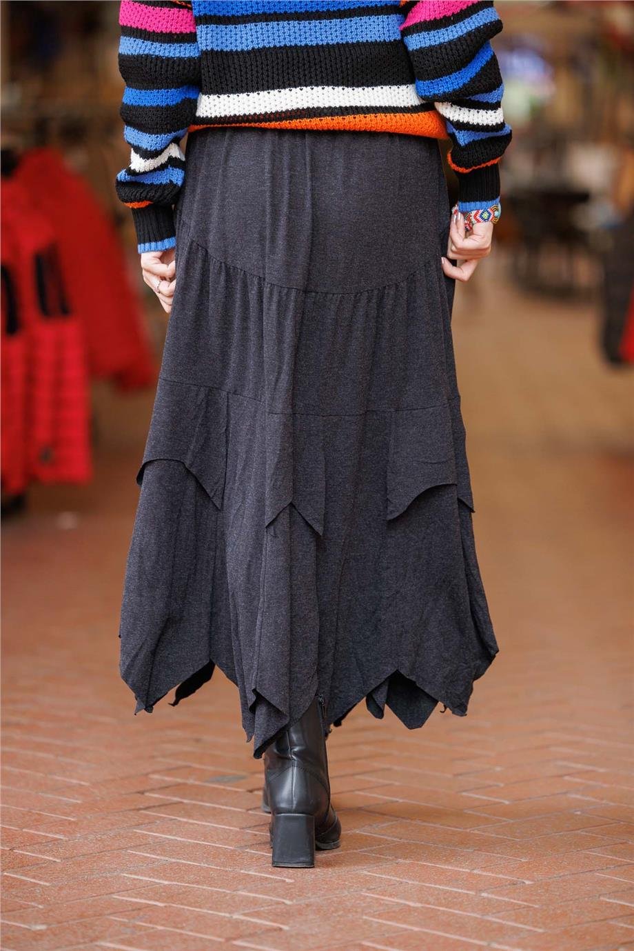 Gri Renk Karsu Yün Bohem Etek