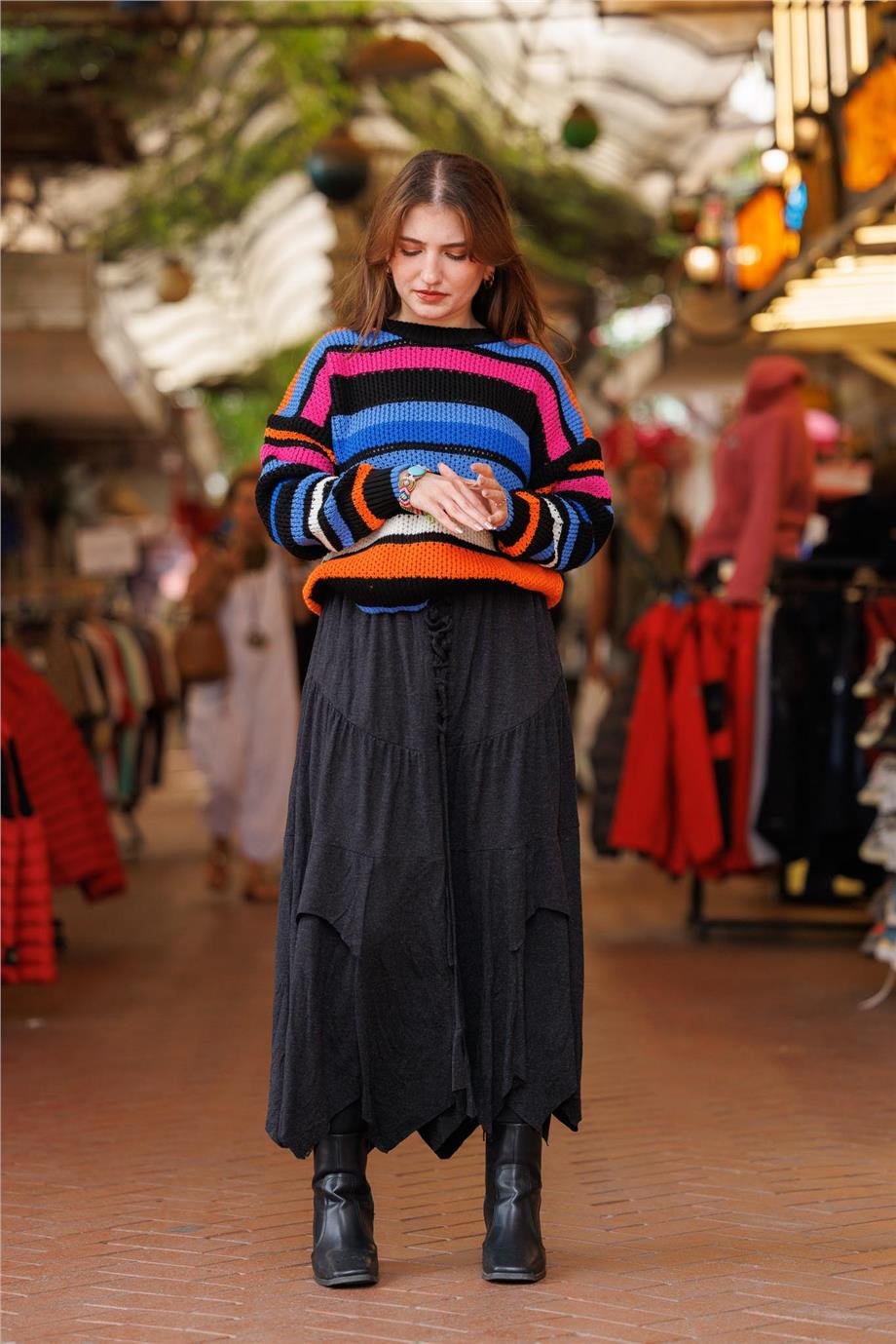 Gri Renk Karsu Yün Bohem Etek