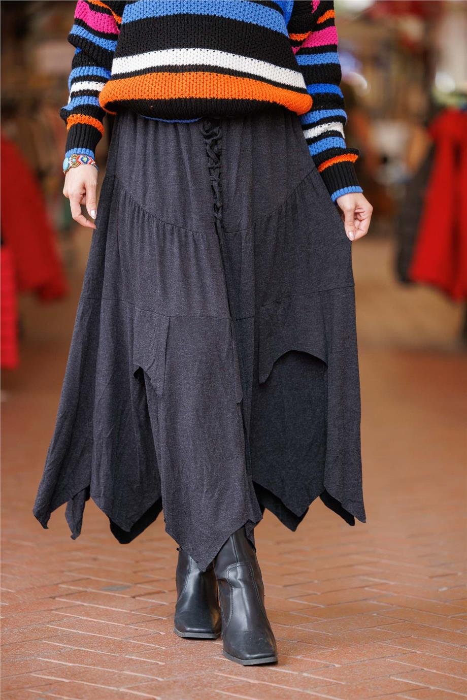 Gri Renk Karsu Yün Bohem Etek