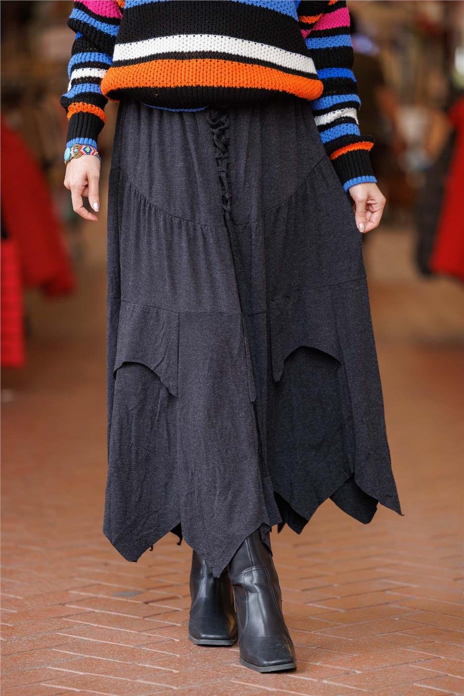 Gri Renk Karsu Yün Bohem Etek
