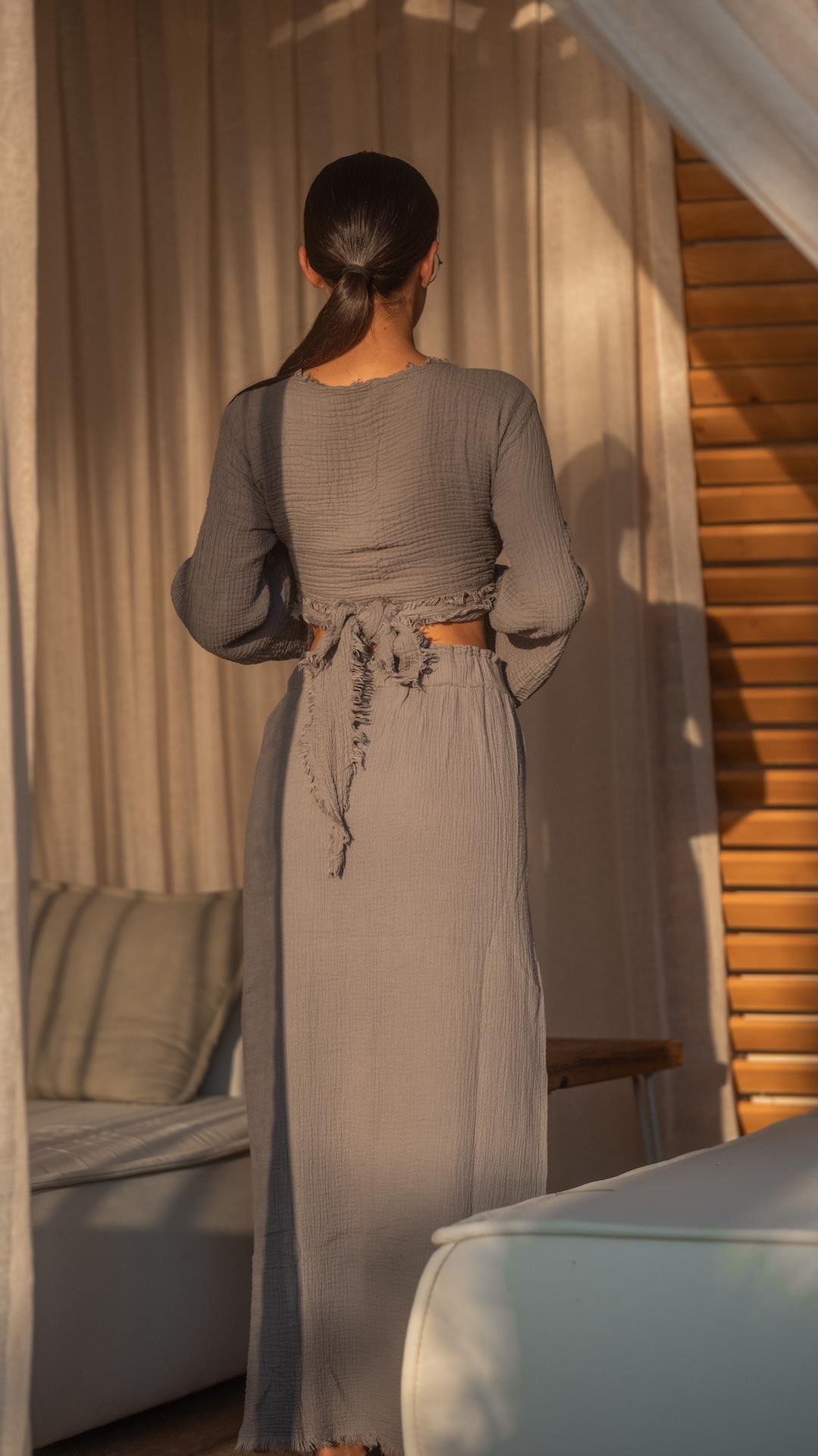 Gri Renk Mikanos Müslin Etek