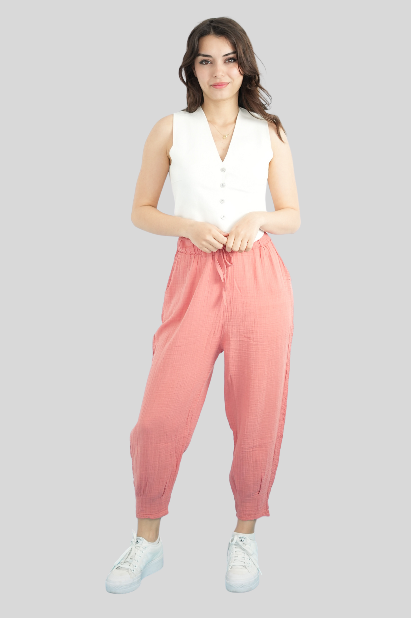 Gülkurusu Beli Lastikli Müslin Pantolon