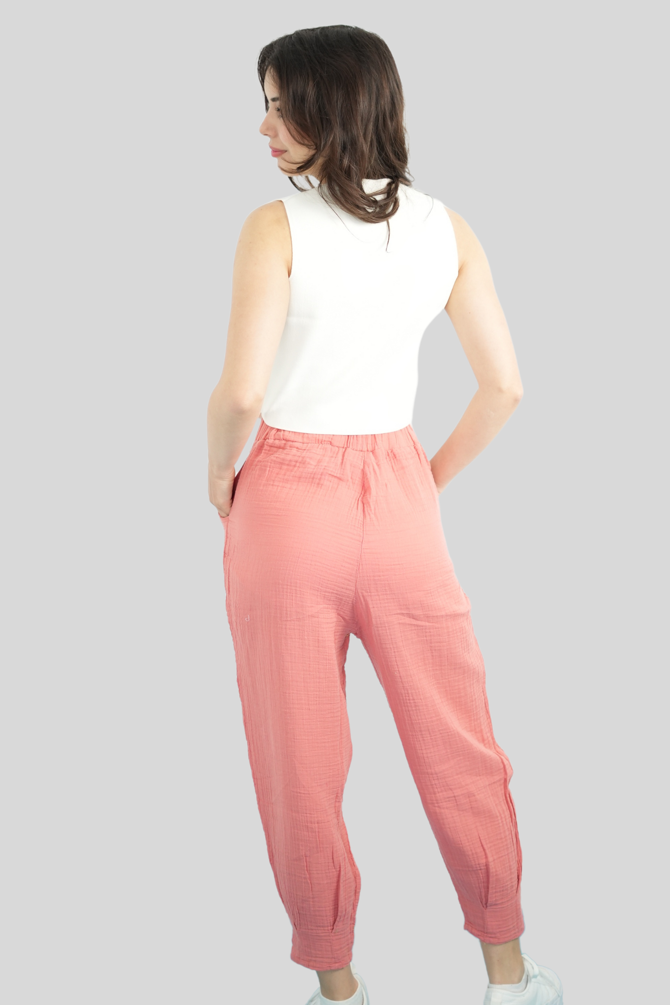 Gülkurusu Beli Lastikli Müslin Pantolon