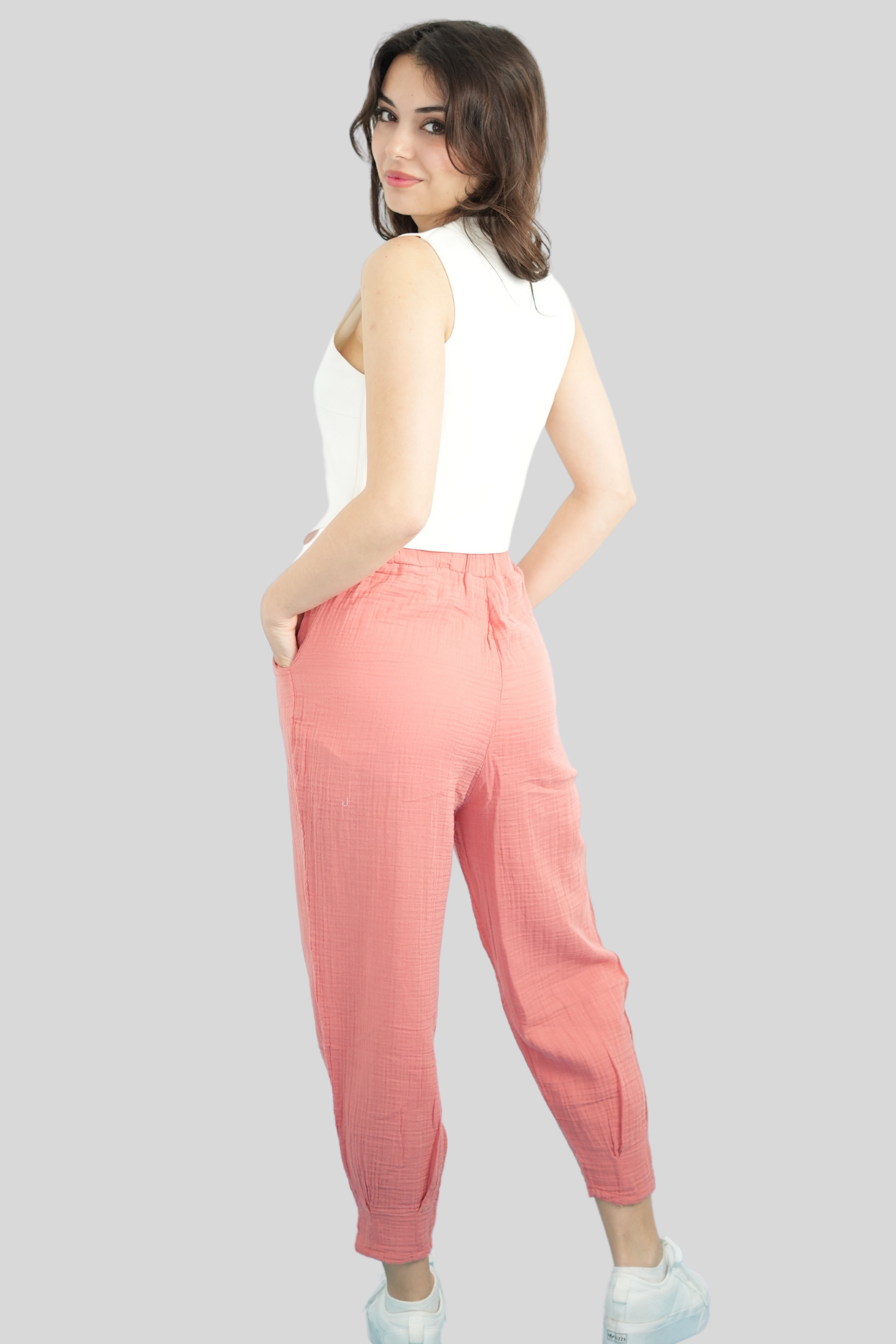 Gülkurusu Beli Lastikli Müslin Pantolon