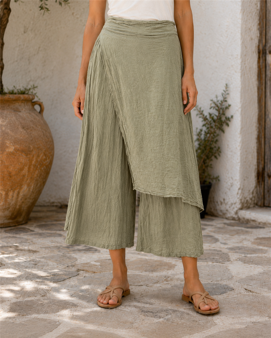Haki Renk İtalyan Keten Afgan Model Pantolon