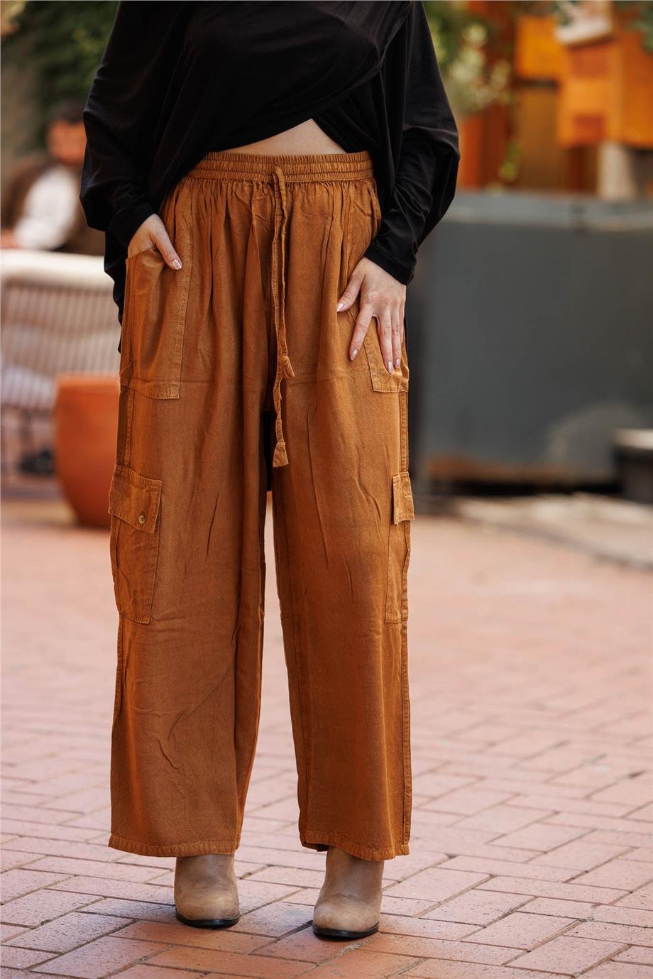 Hardal Renk Boho Nepal Yandan Cepli Jogger Pantolon