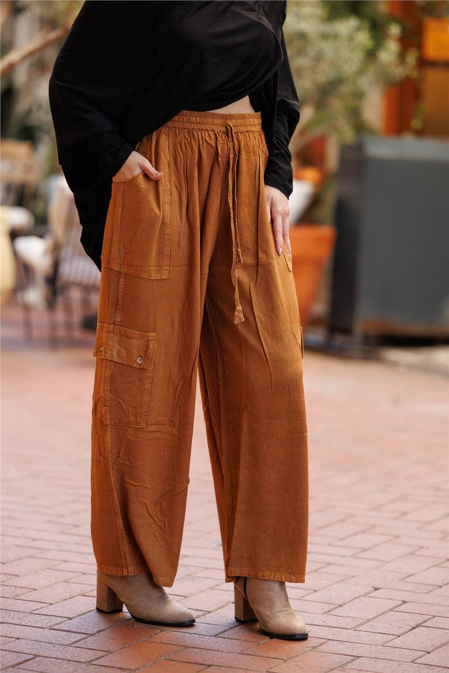 Hardal Renk Boho Nepal Yandan Cepli Jogger Pantolon