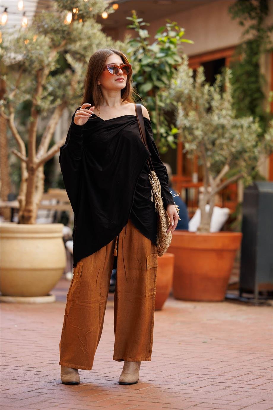 Hardal Renk Boho Nepal Yandan Cepli Jogger Pantolon