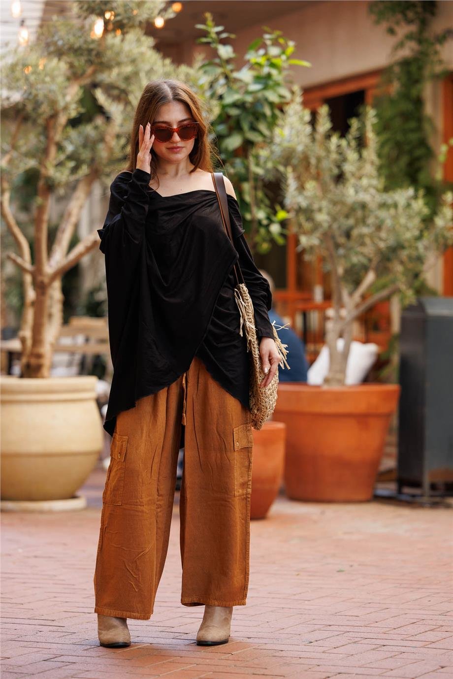 Hardal Renk Boho Nepal Yandan Cepli Jogger Pantolon