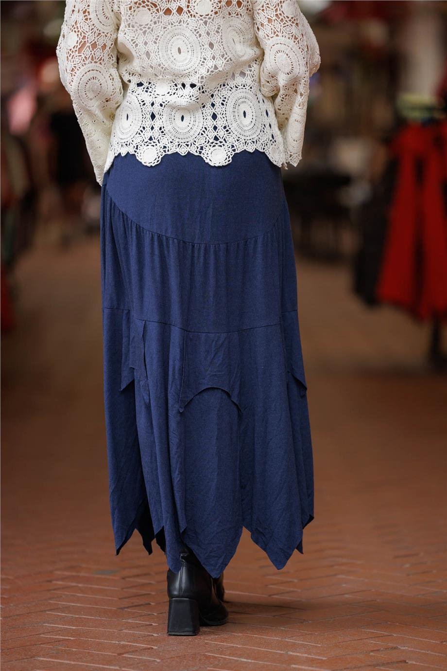 İndigo Renk Karsu Yün Bohem Etek