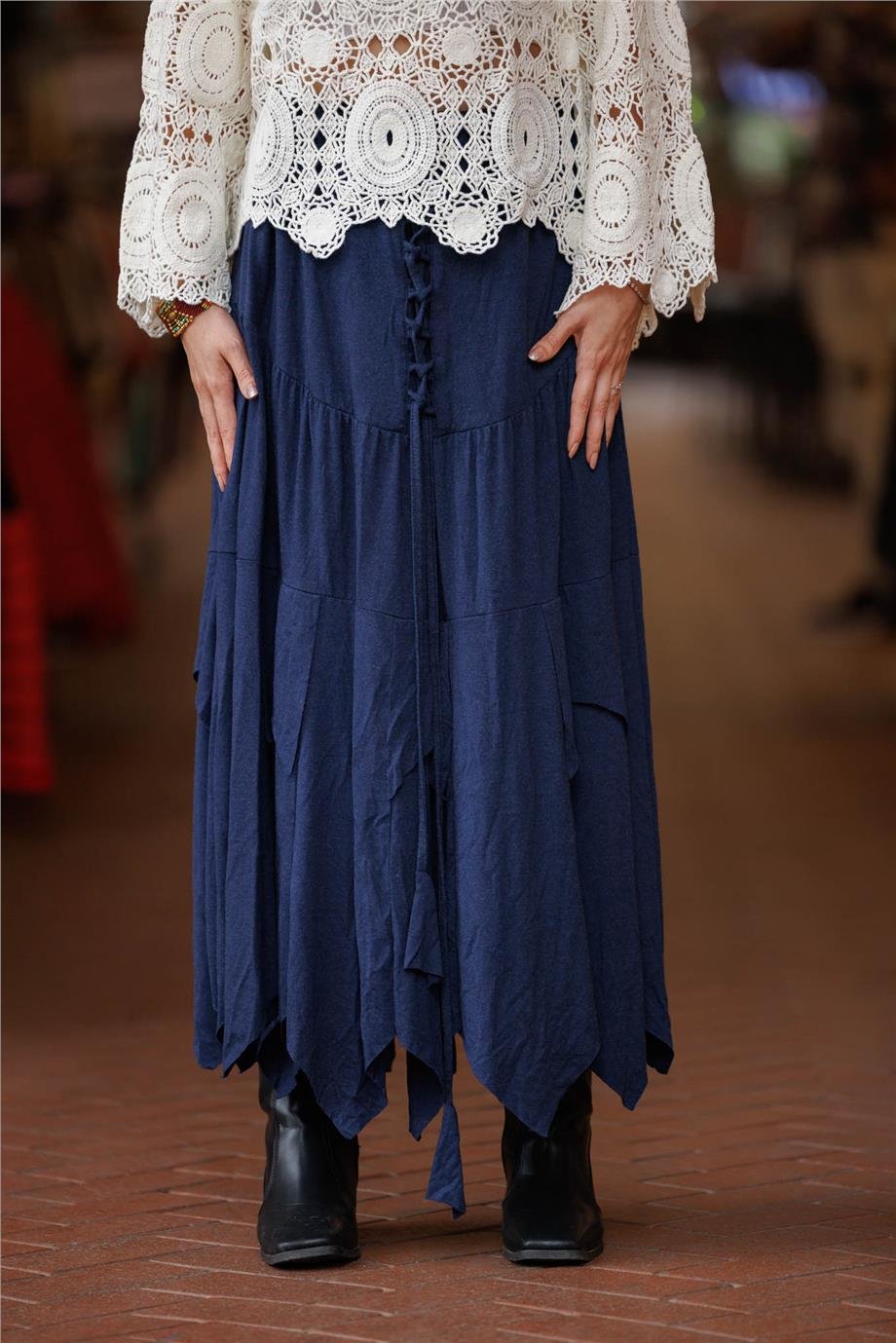 İndigo Renk Karsu Yün Bohem Etek