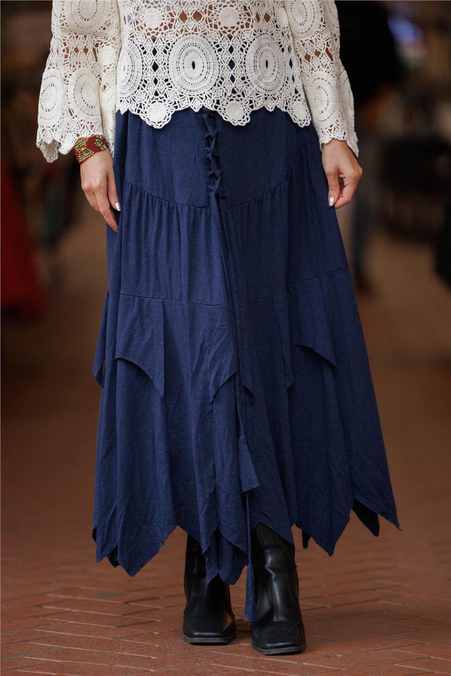 İndigo Renk Karsu Yün Bohem Etek