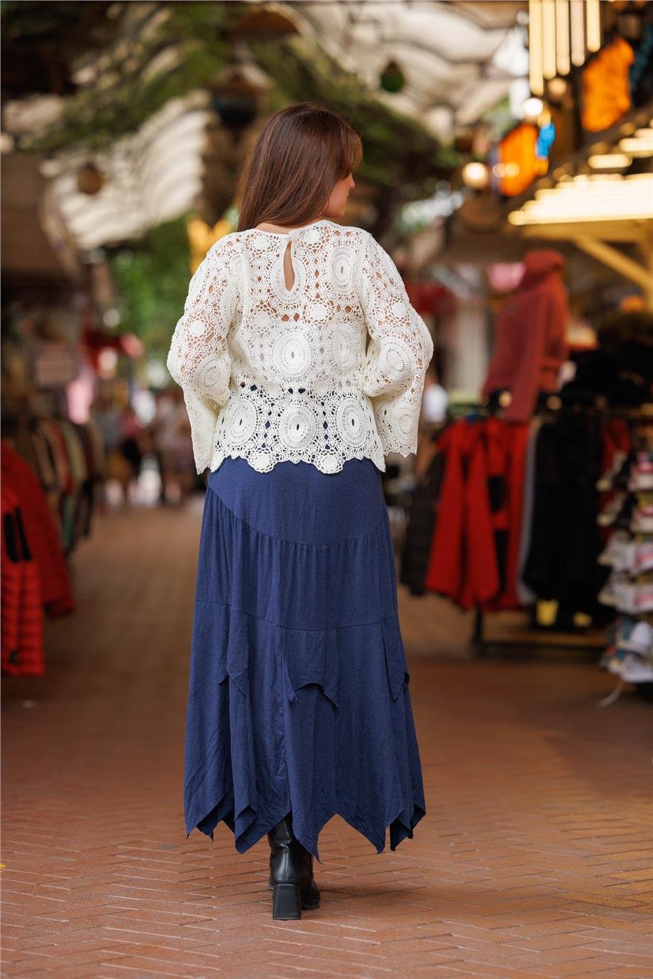 İndigo Renk Karsu Yün Bohem Etek