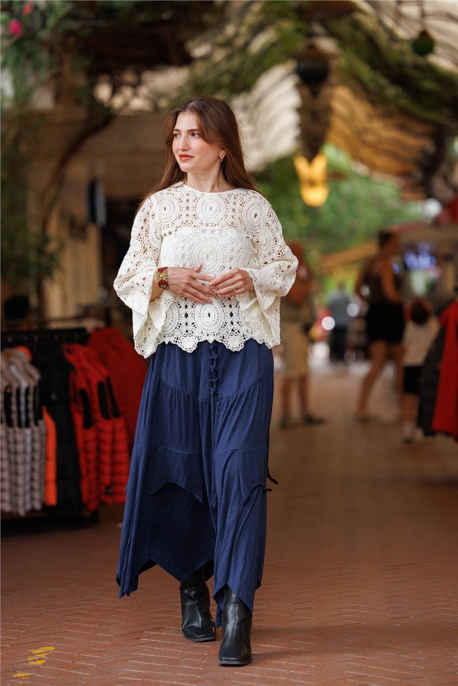 İndigo Renk Karsu Yün Bohem Etek