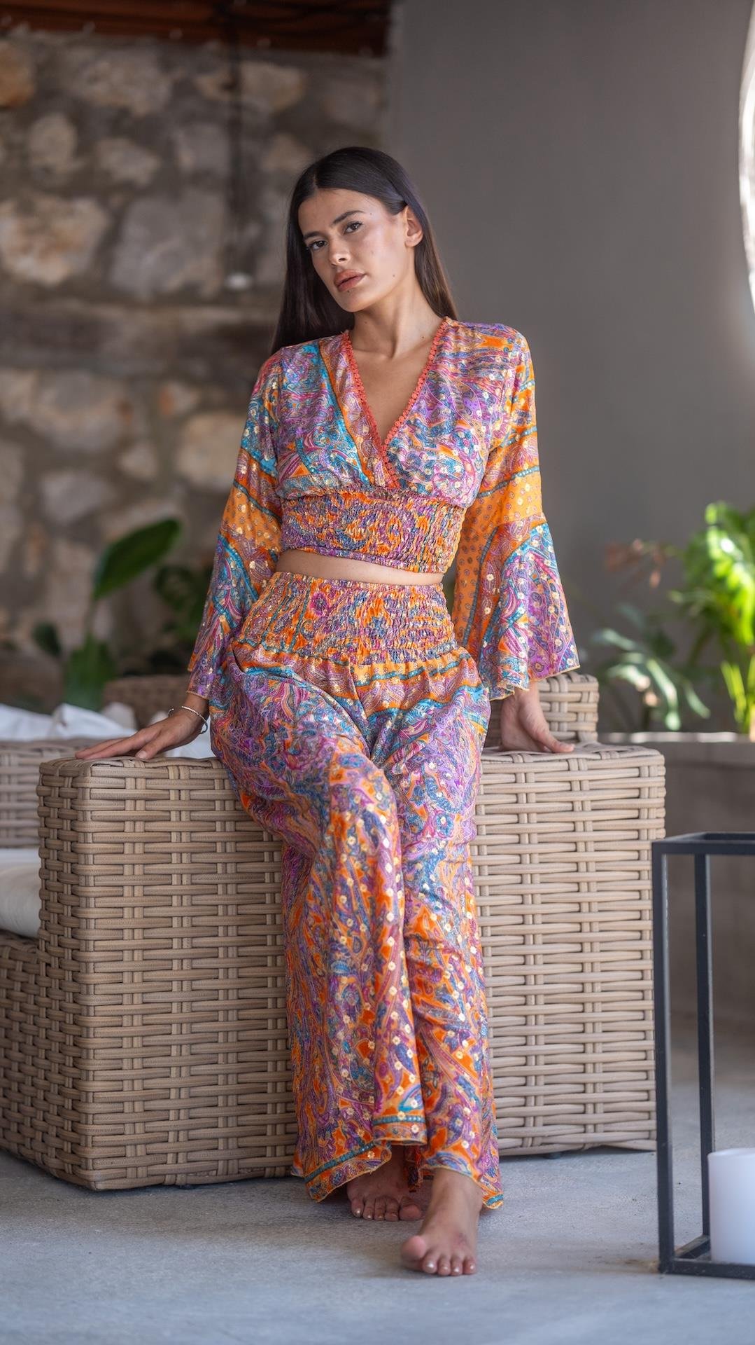 İpek Pantolon Bluz Takım