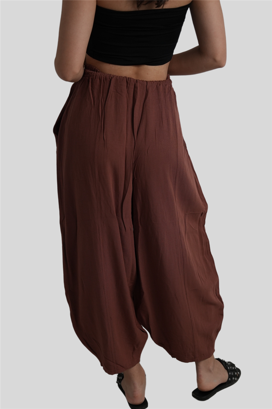 Kahverengi Beli Lastikli Salaş Pantolon