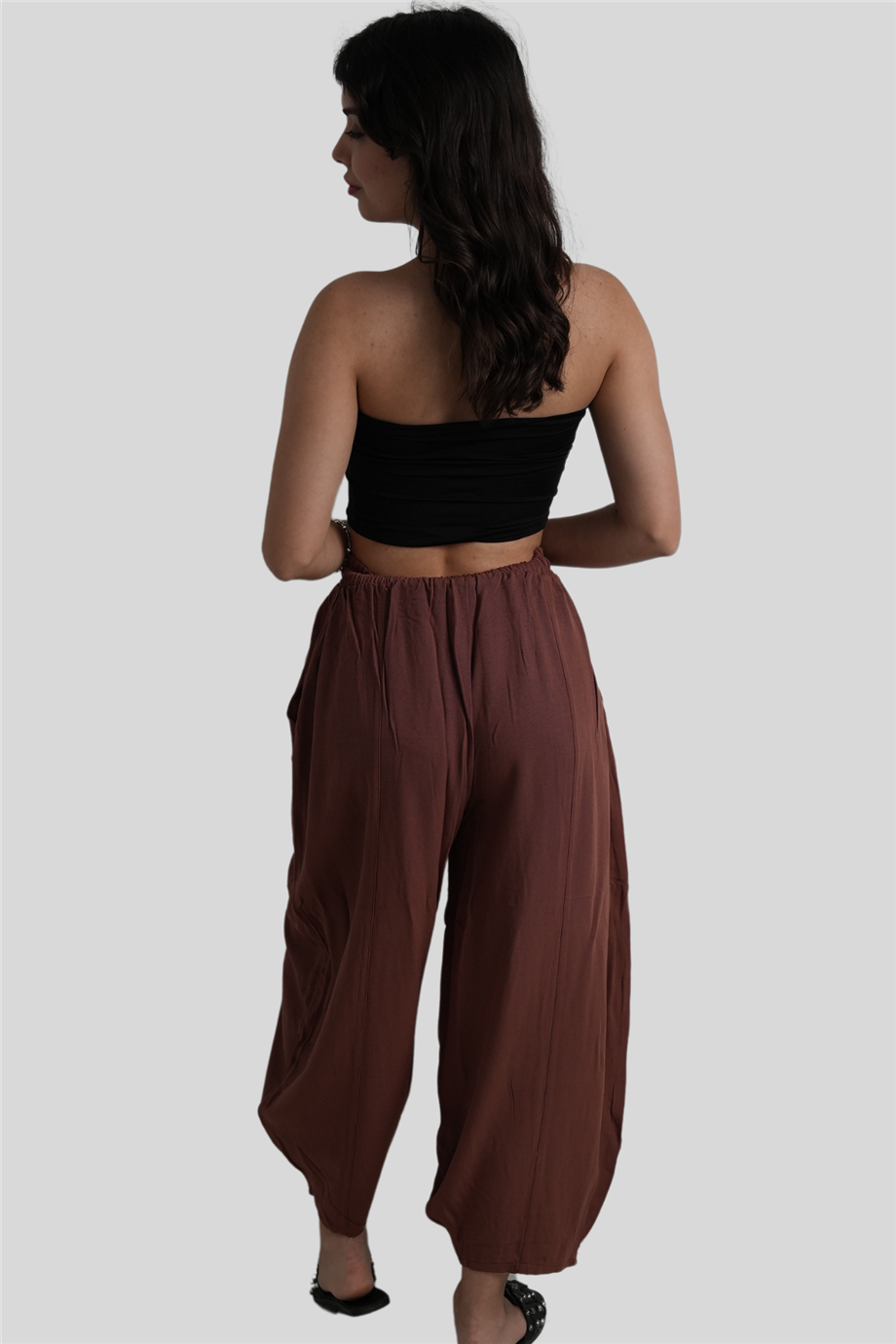 Kahverengi Beli Lastikli Salaş Pantolon