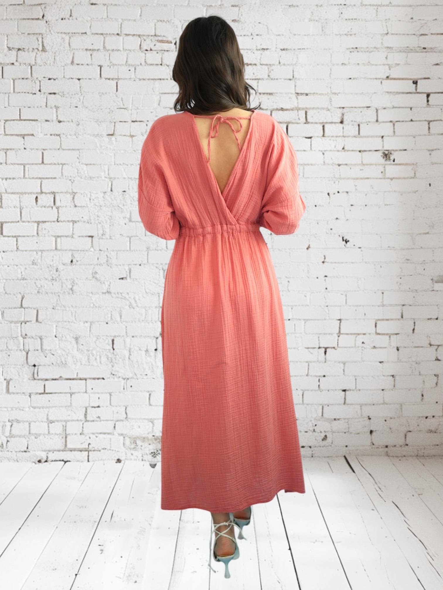 Kiremit Müslin V yaka Elbise