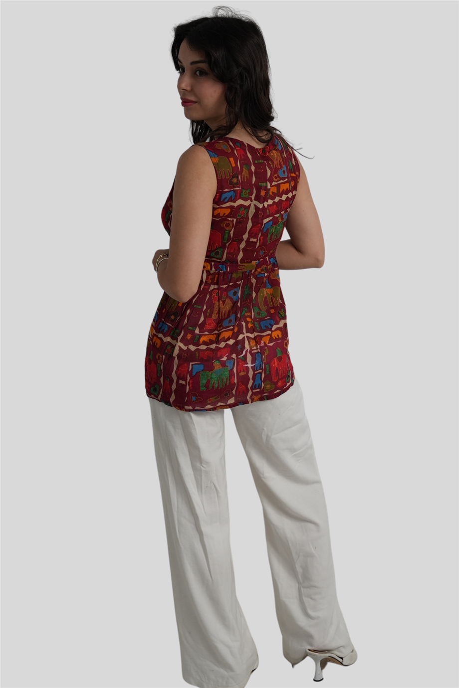 Kırmızı Fil Desenli Bohem Bluz