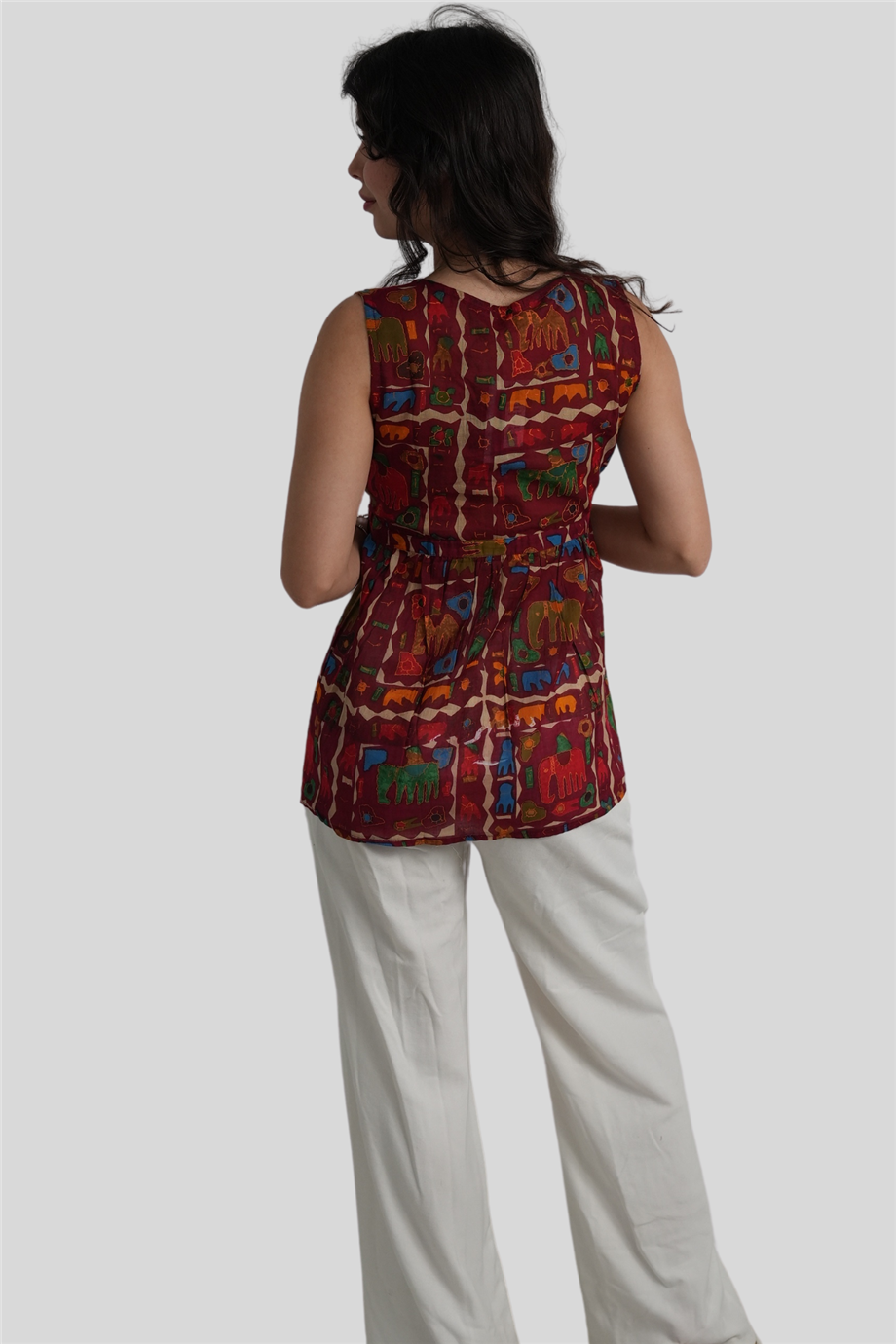 Kırmızı Fil Desenli Bohem Bluz
