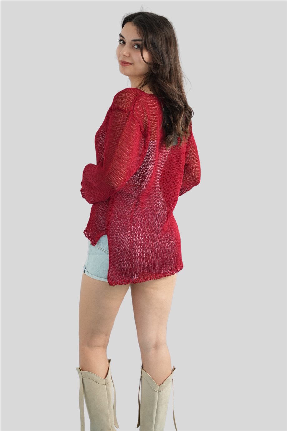 Kırmızı Önü Kısa Arkası Uzun Merserize Bluz