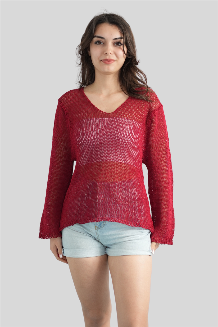 Kırmızı Önü Kısa Arkası Uzun Merserize Bluz