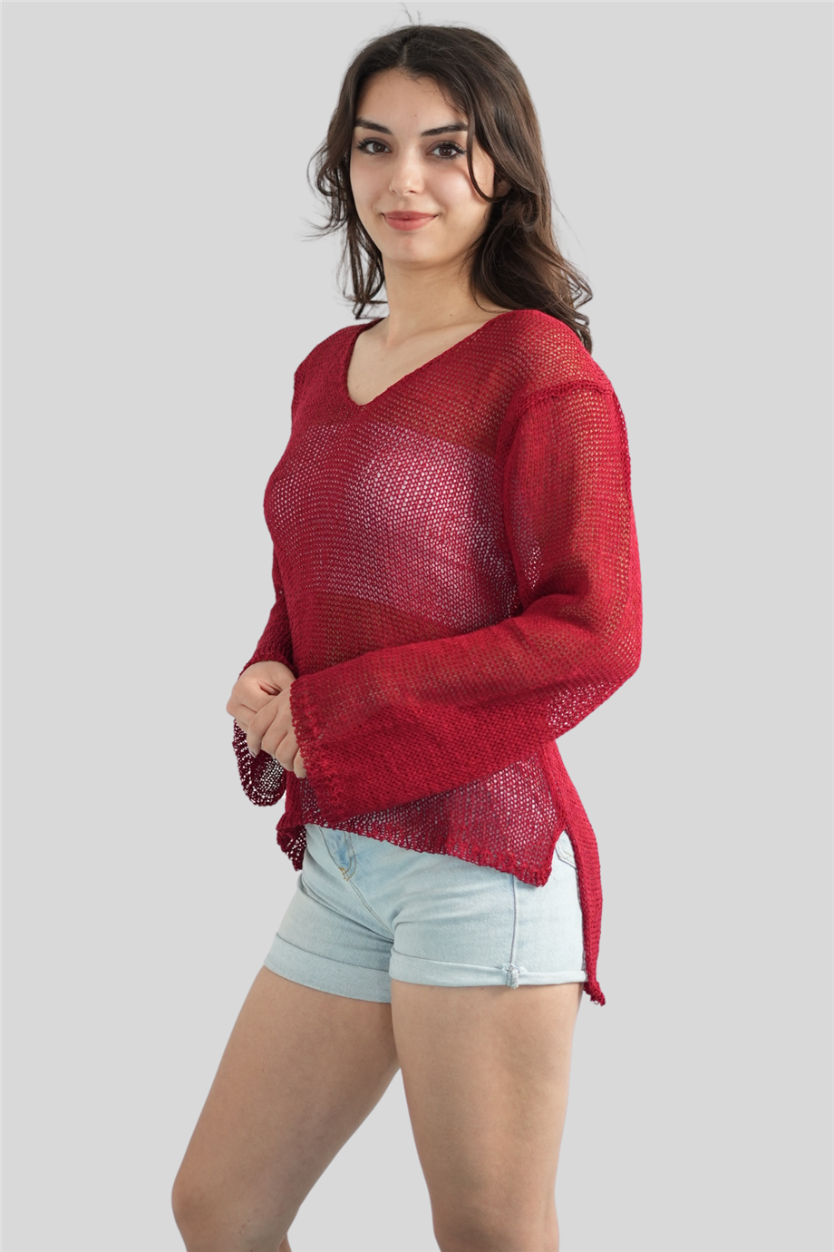 Kırmızı Önü Kısa Arkası Uzun Merserize Bluz