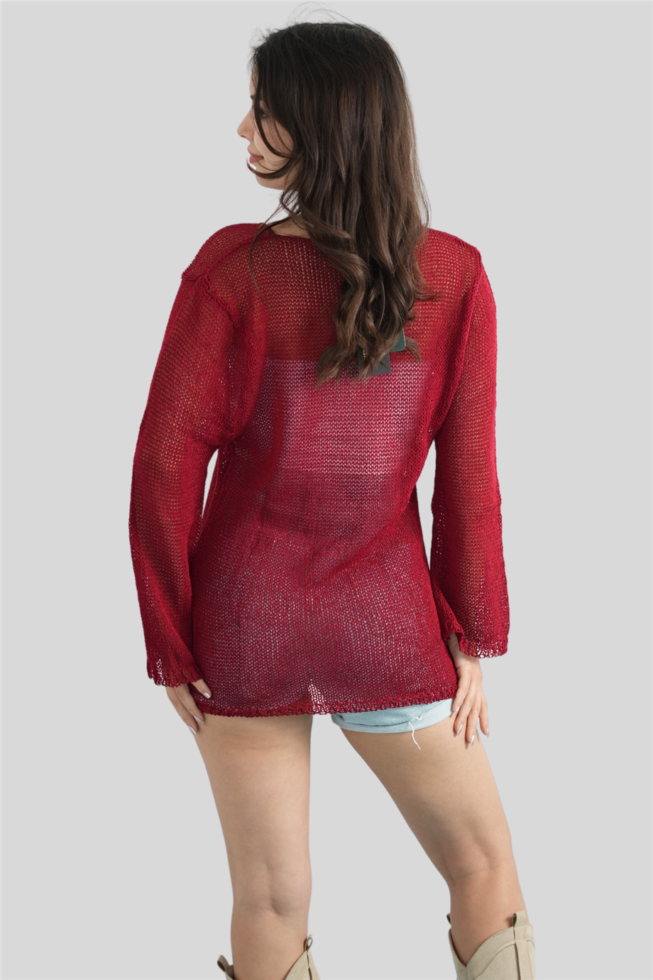 Kırmızı Önü Kısa Arkası Uzun Merserize Bluz