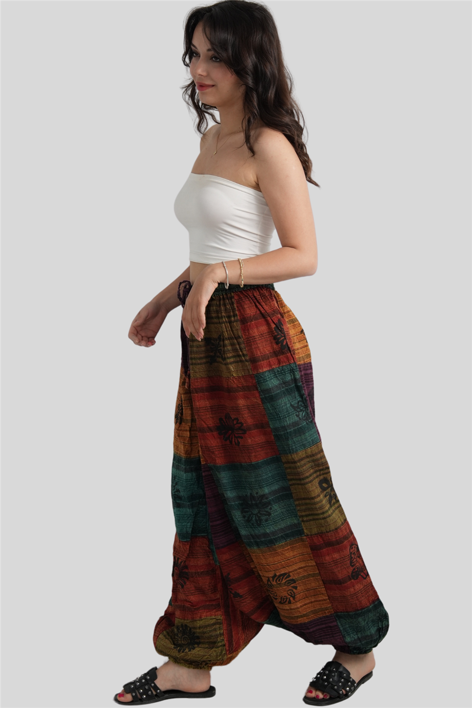 Kırmızı Unisex Nepal Patchwork Şalvar