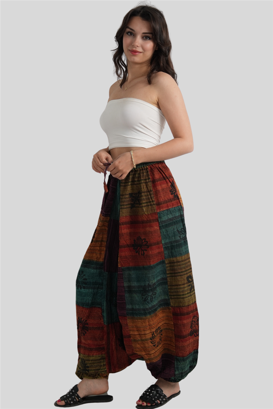 Kırmızı Unisex Nepal Patchwork Şalvar