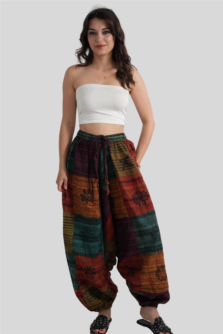 Kırmızı Unisex Nepal Patchwork Şalvar