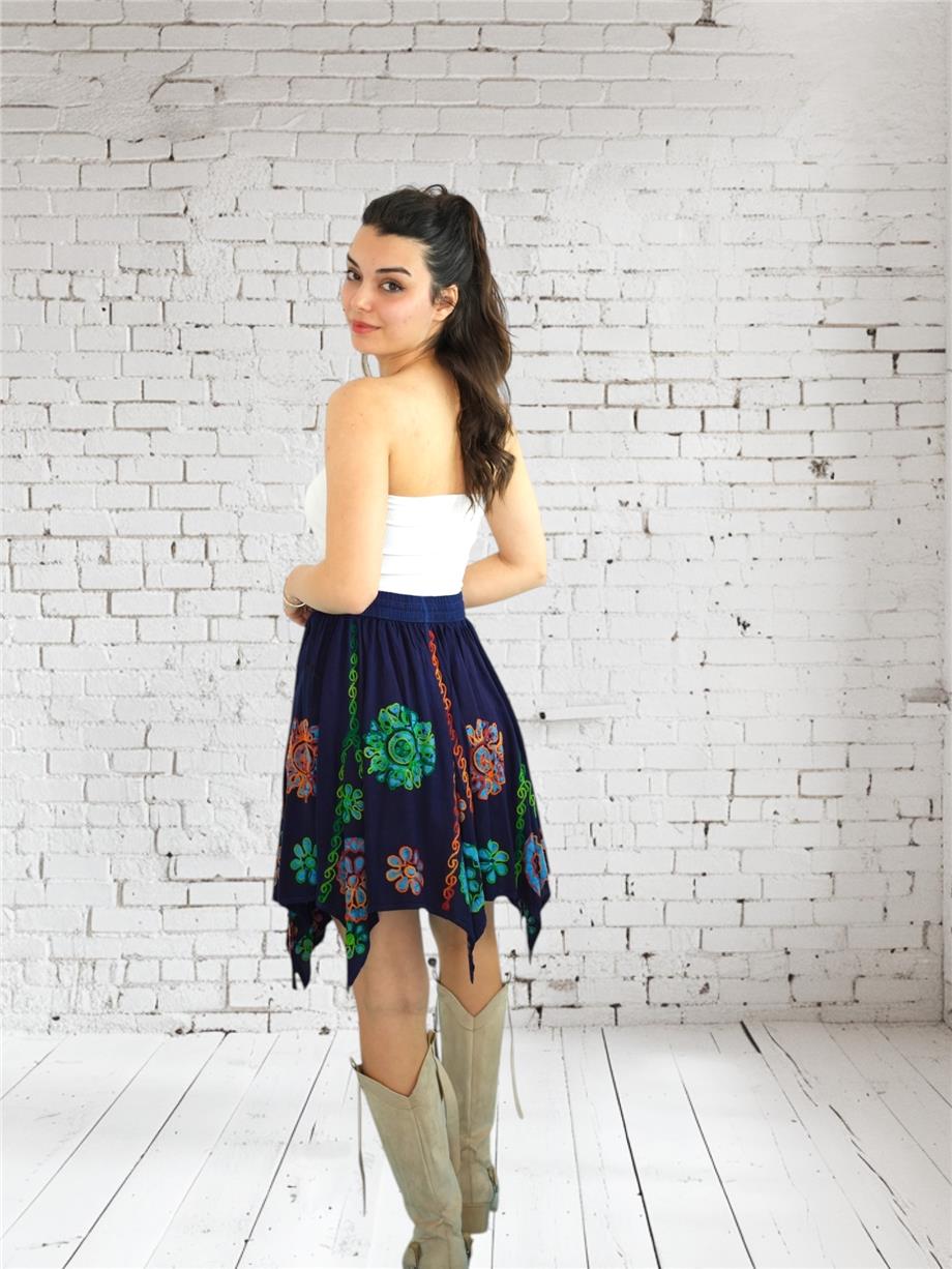 Lacivert Nakışlı Hint Etek