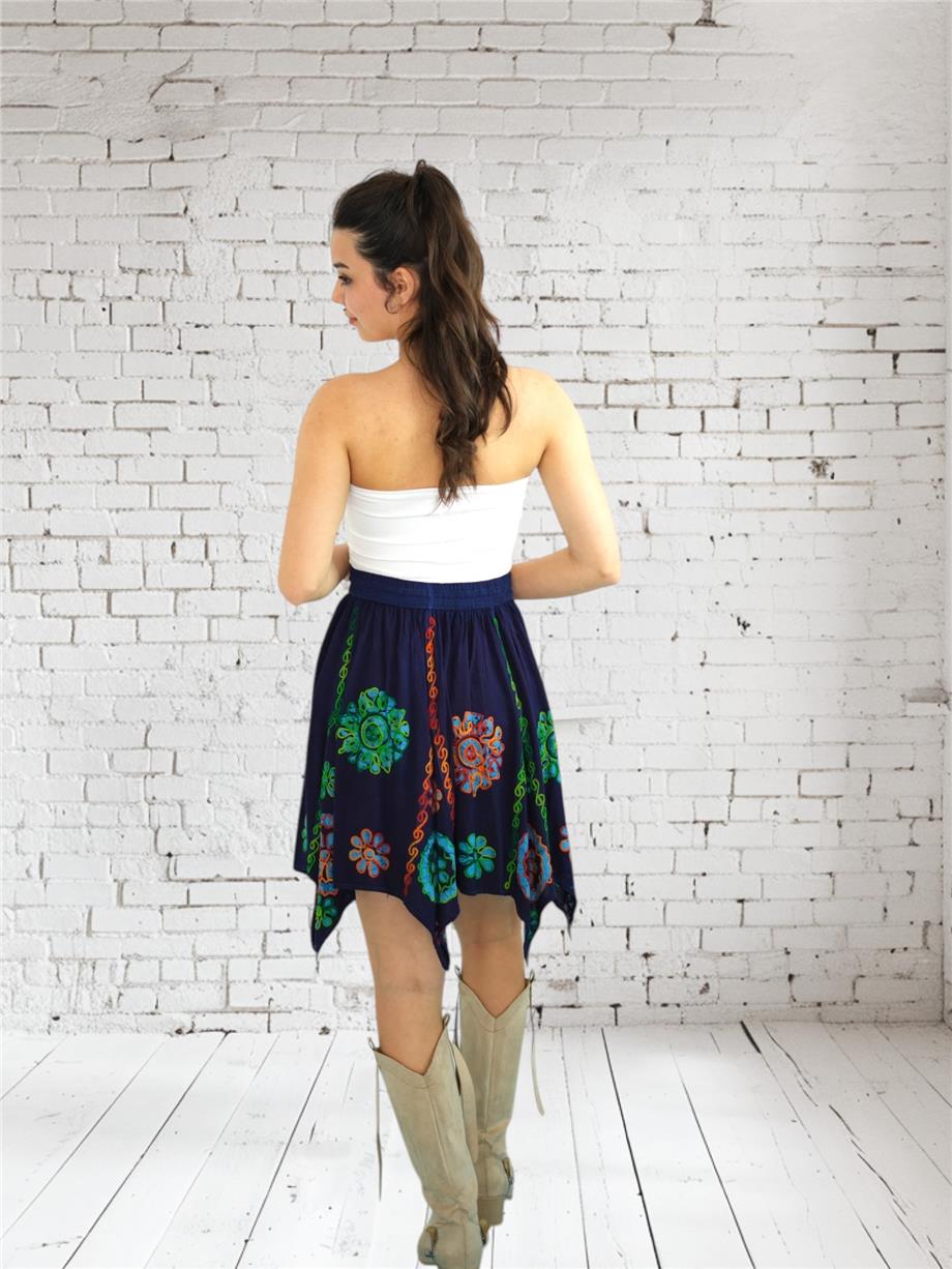 Lacivert Nakışlı Hint Etek