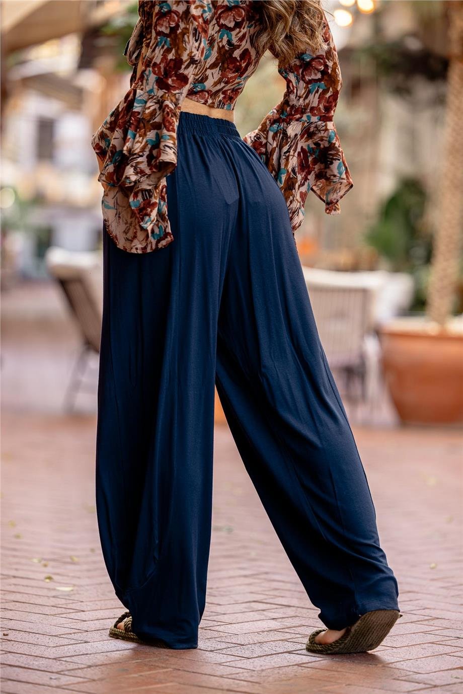 Lacivert Renk Cep Detaylı Salaş Pantolon