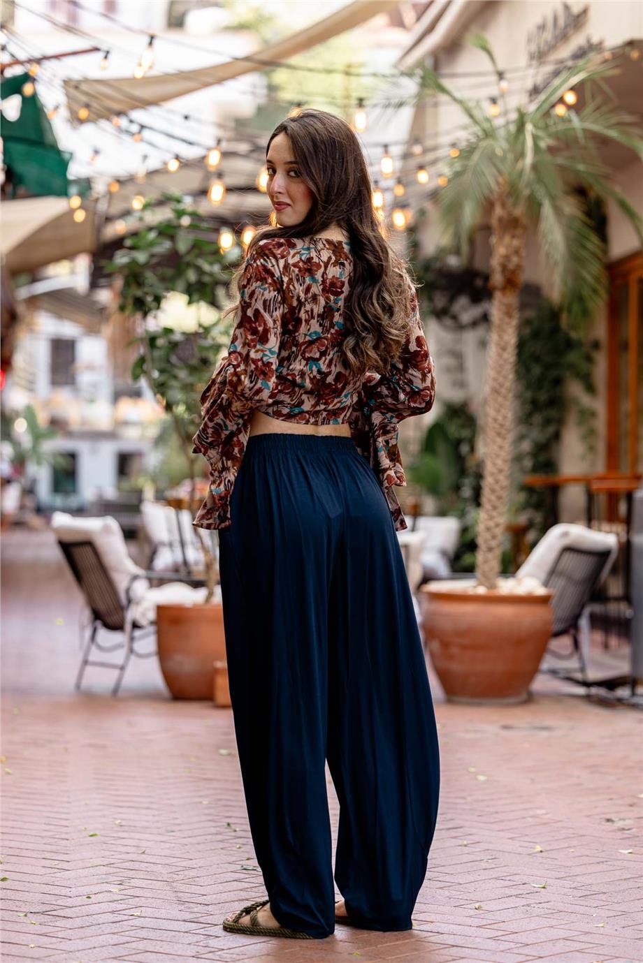 Lacivert Renk Cep Detaylı Salaş Pantolon