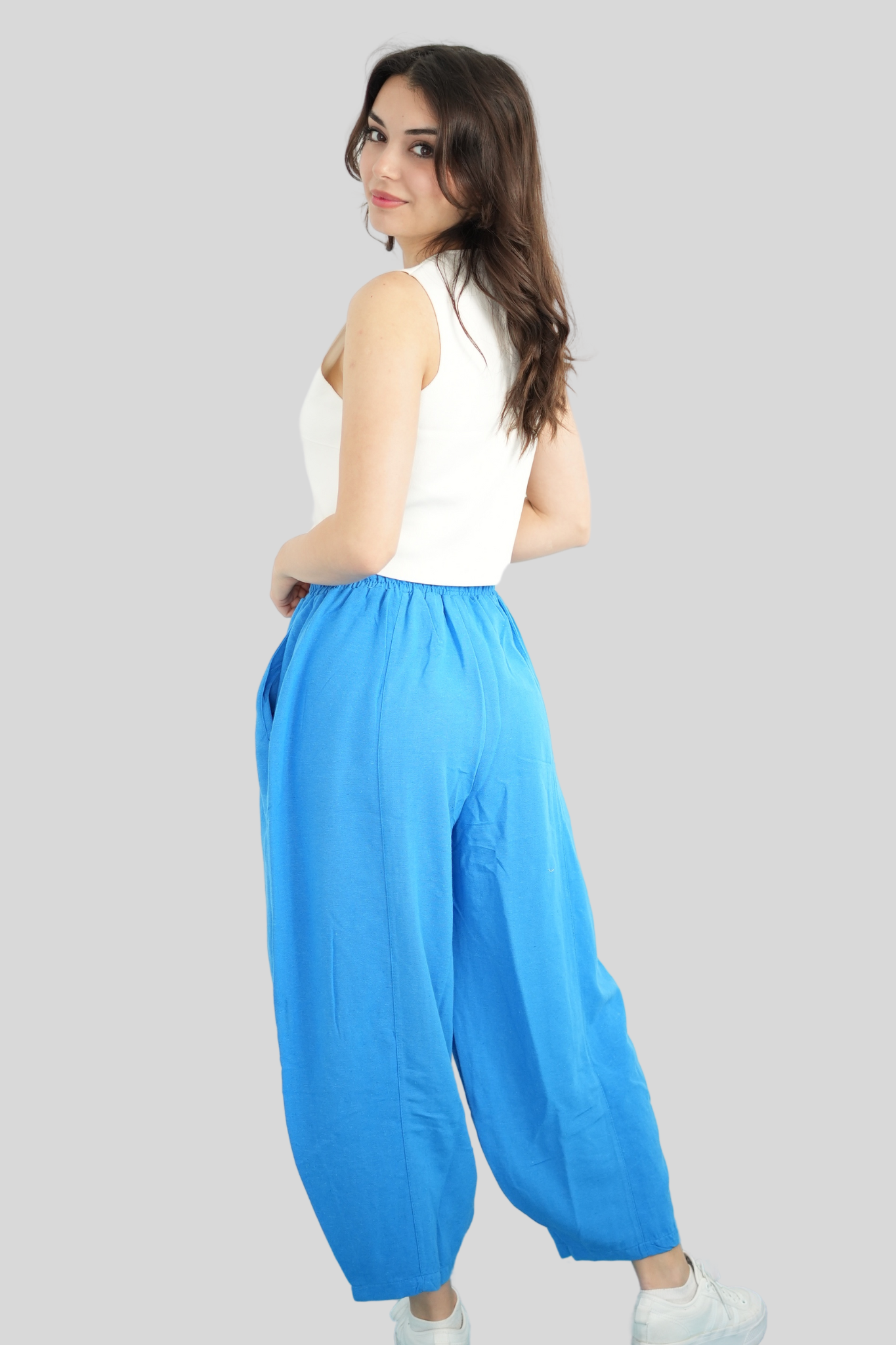 Mavi Beli Lastikli Salaş Pantolon