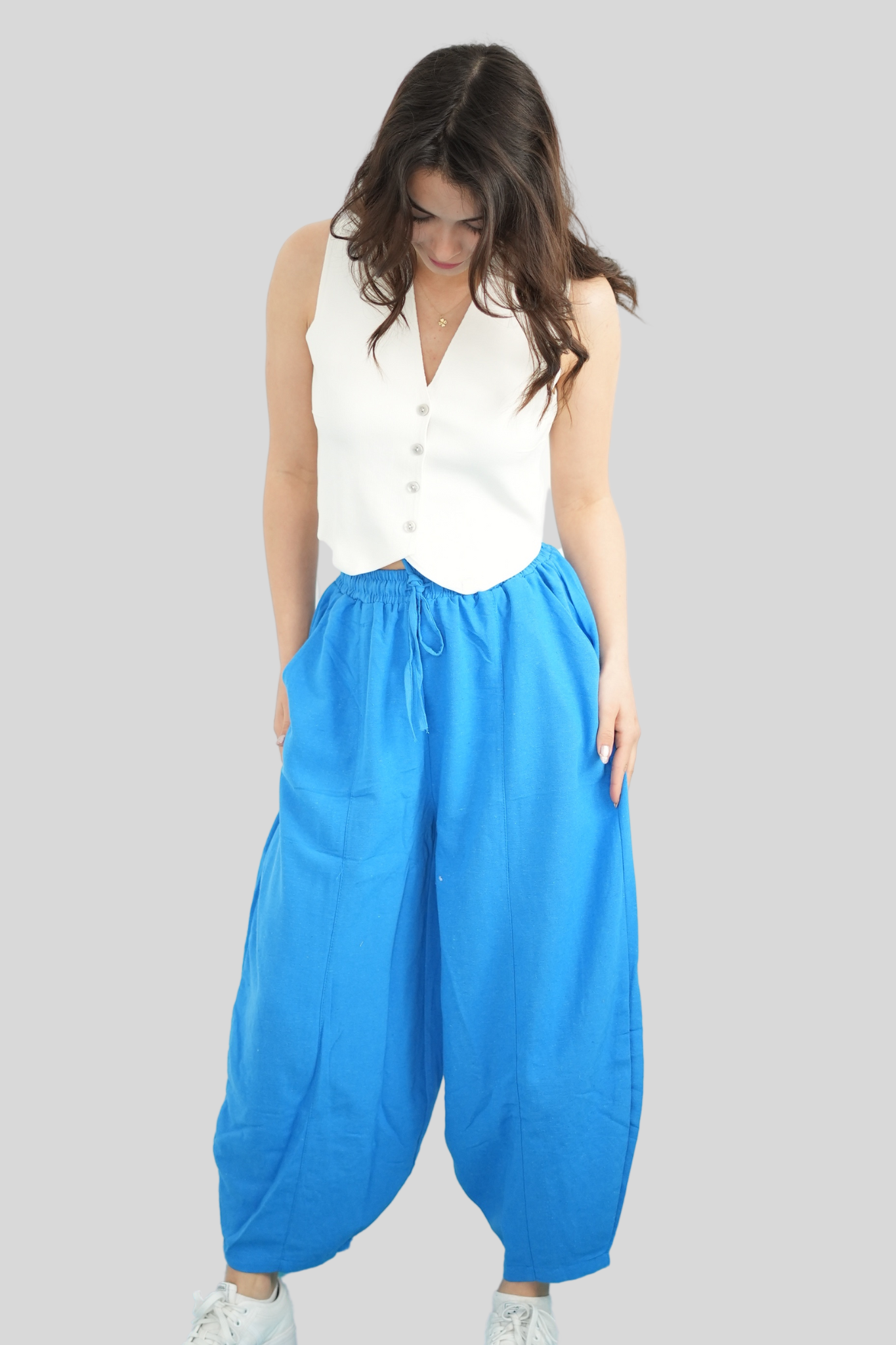 Mavi Beli Lastikli Salaş Pantolon